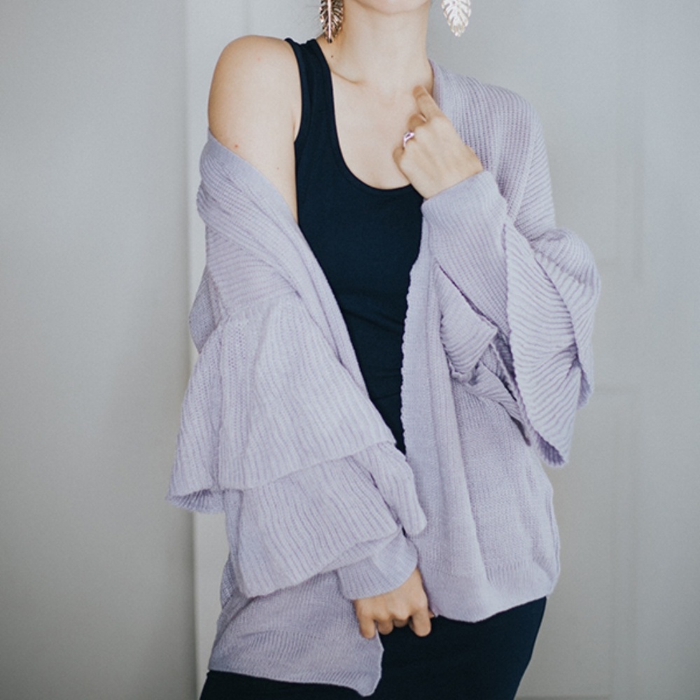KRISTINA- LAVENDER TIERED SLEEVE CARDIGAN